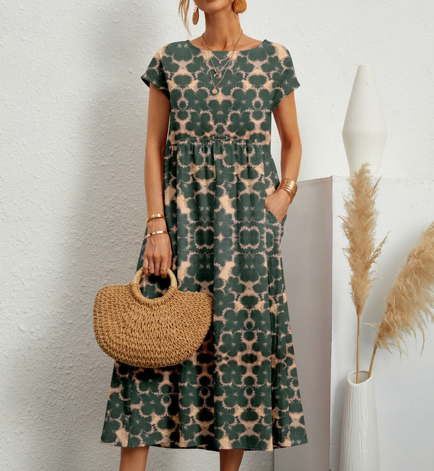 Image of Kathleen | Women's Short Sleeve A-Line Midi Dress