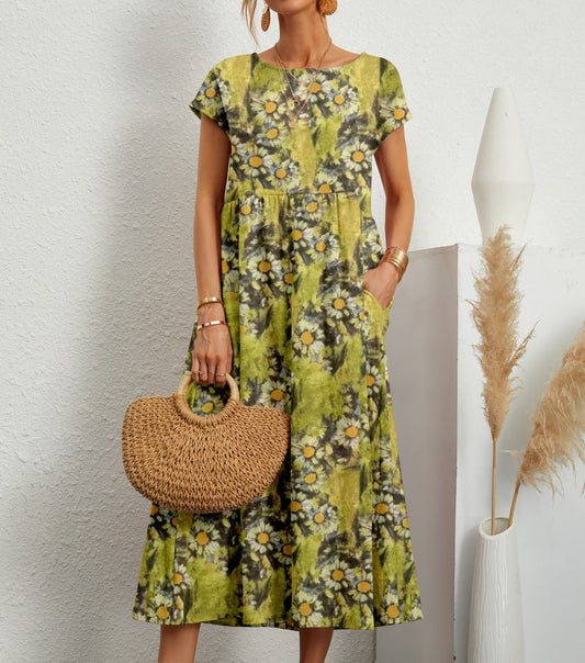 Image of Kathleen | Women's Short Sleeve A-Line Midi Dress