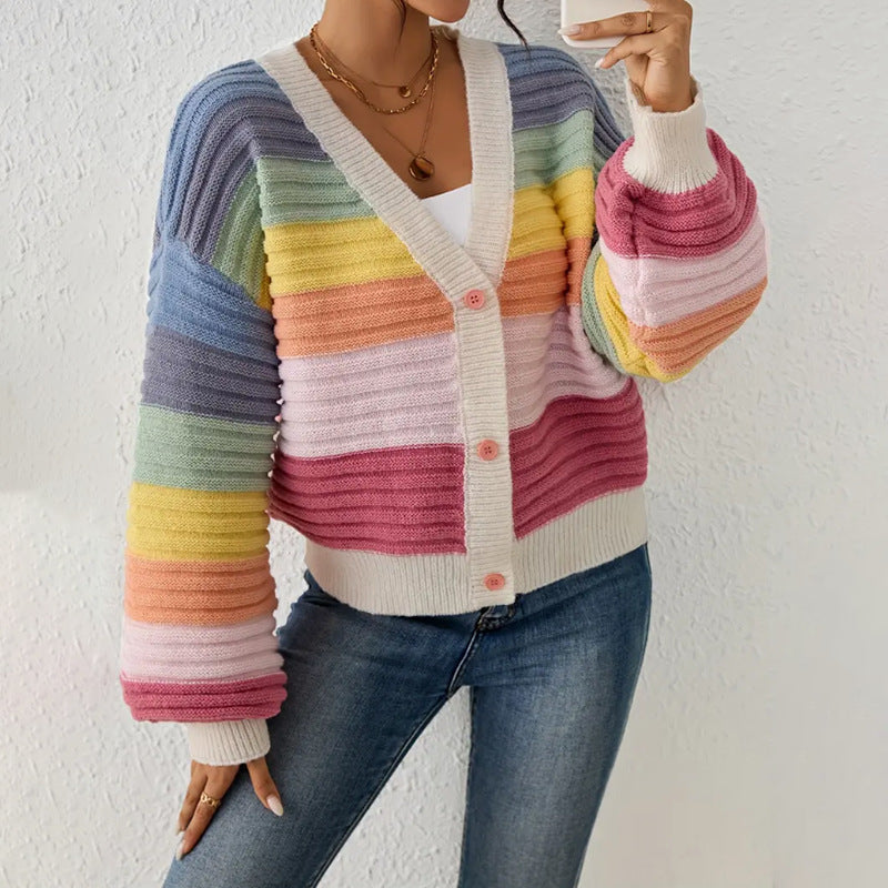 Image of Kathleen | Women's Striped V-Neck Cardigan