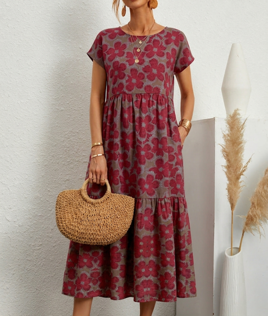 Kathleen | Women's Short Sleeve A-Line Midi Dress - Image 1