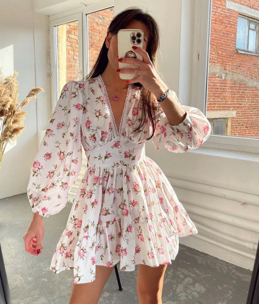 Image of Kelsey | Women's V-Neck A-Line Mini Dress