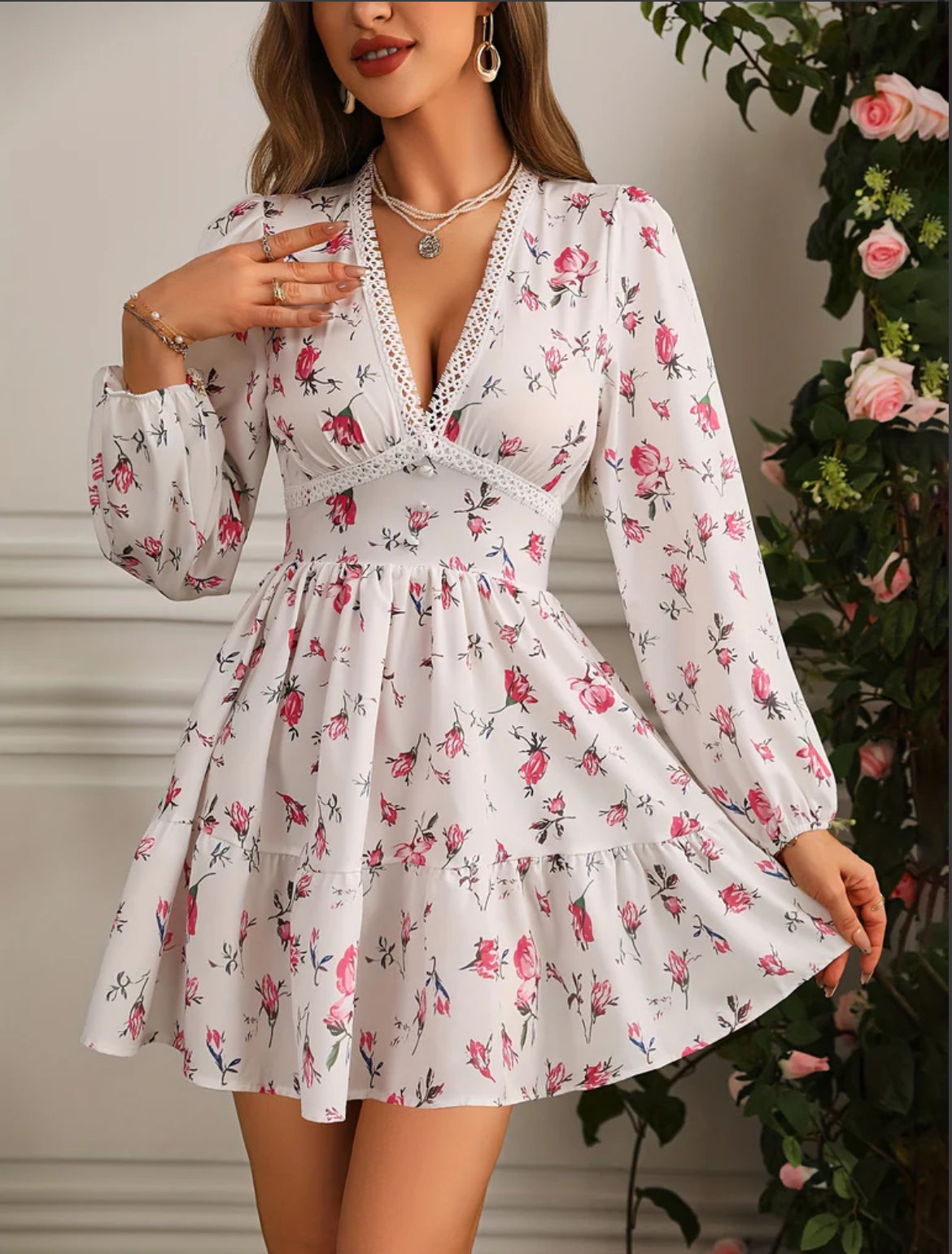 Image of Kelsey | Women's V-Neck A-Line Mini Dress