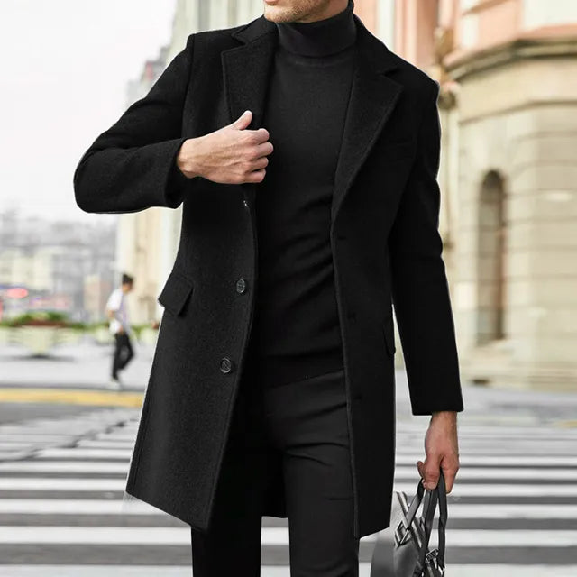 Image of Kendall | Men's Mid-Length Notched Lapel Overcoat