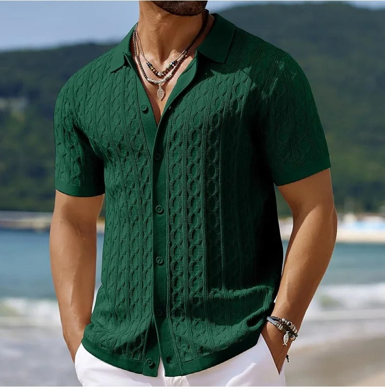 Image of Kennedy | Men's Button-Down Knit Polo Shirt