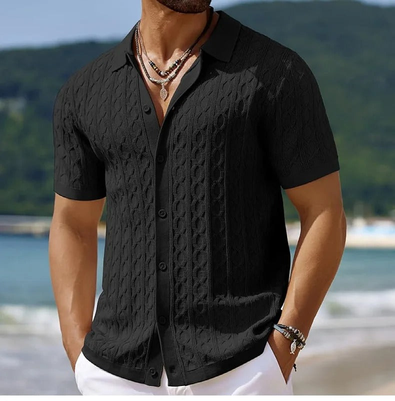 Image of Kennedy | Men's Button-Down Knit Polo Shirt