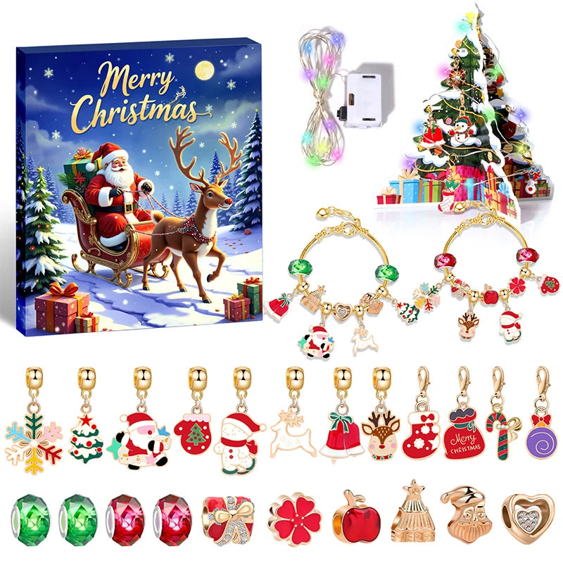 Kids' 24-Day Christmas Countdown Advent Calendar Bracelet with Colorful Crystals in a Gift Box