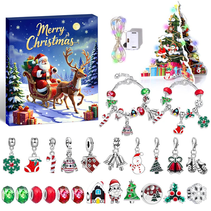 Kids' 24-Day Christmas Countdown Advent Calendar Bracelet with Colorful Crystals in a Gift Box