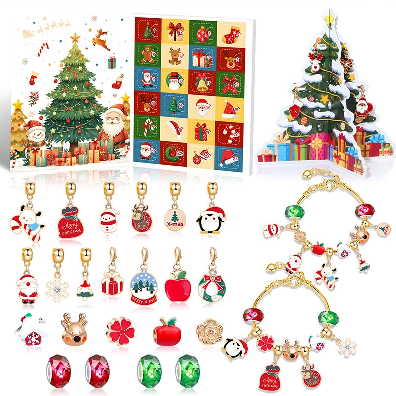 Kids' 24-Day Christmas Countdown Advent Calendar Bracelet with Colorful Crystals in a Gift Box