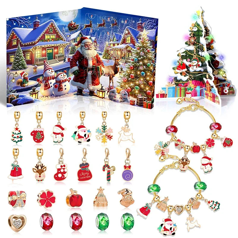 Kids' 24-Day Christmas Countdown Advent Calendar Bracelet with Colorful Crystals in a Gift Box