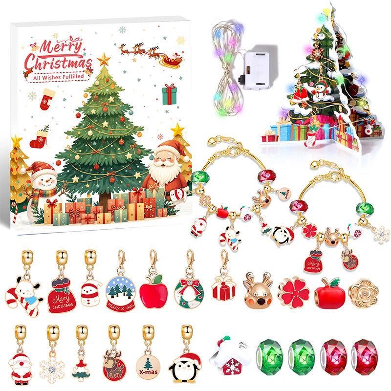 Kids' 24-Day Christmas Countdown Advent Calendar Bracelet with Colorful Crystals in a Gift Box