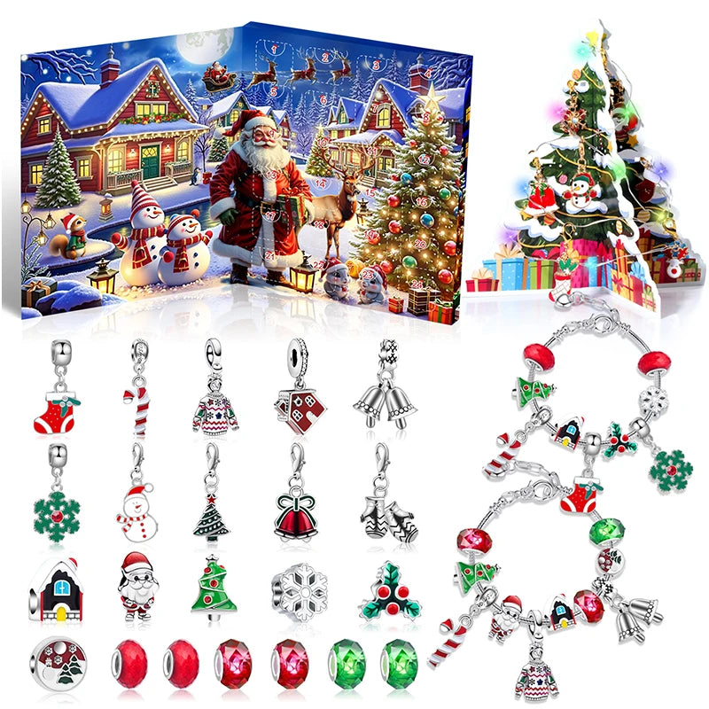Kids' 24-Day Christmas Countdown Advent Calendar Bracelet with Colorful Crystals in a Gift Box