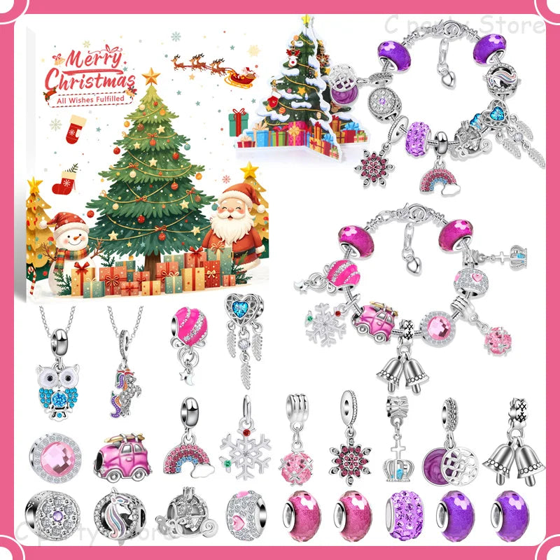 Kids' 24-Day Christmas Countdown Advent Calendar Bracelet with Colorful Crystals in a Gift Box