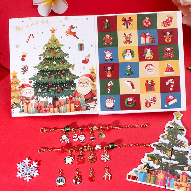 Kids' 24-Day Christmas Countdown Advent Calendar Bracelet with Colorful Crystals in a Gift Box