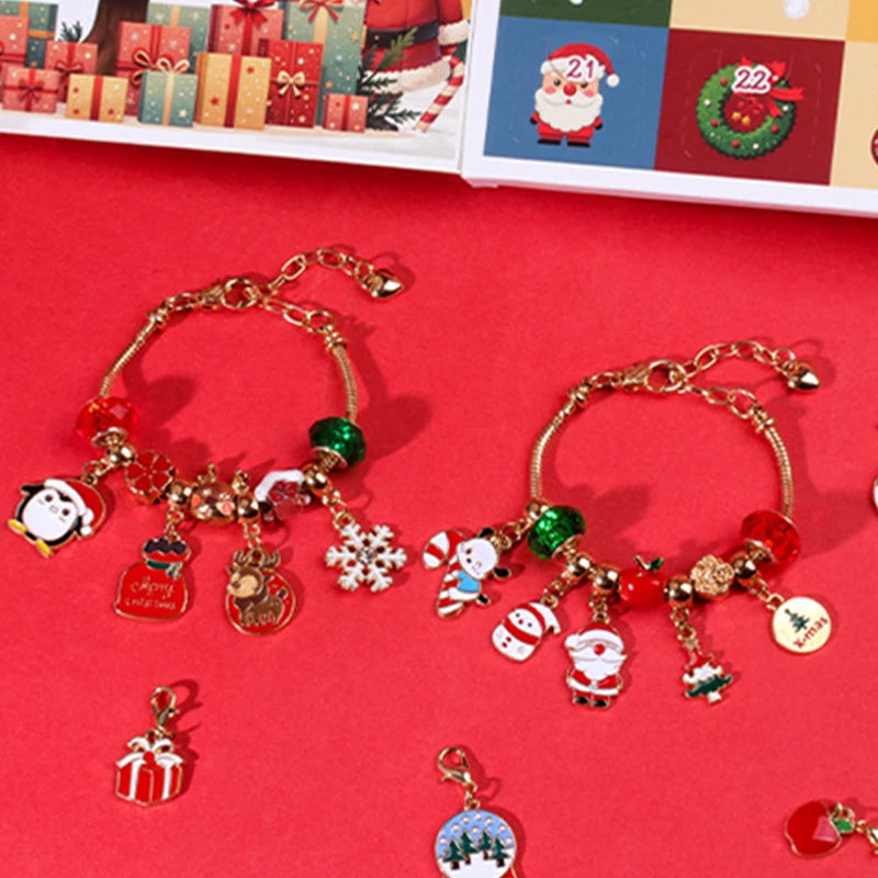 Kids' 24-Day Christmas Countdown Advent Calendar Bracelet with Colorful Crystals in a Gift Box