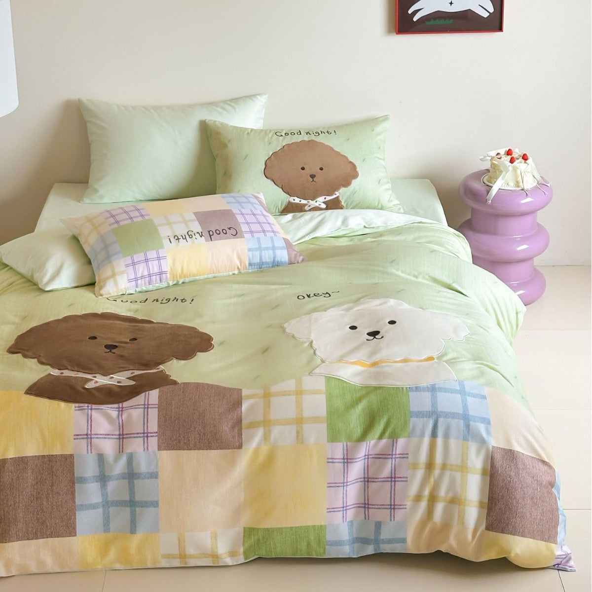 Kids' Duvet Cover Set with Dog Appliqué, Patchwork Design and Soft Cotton Blend