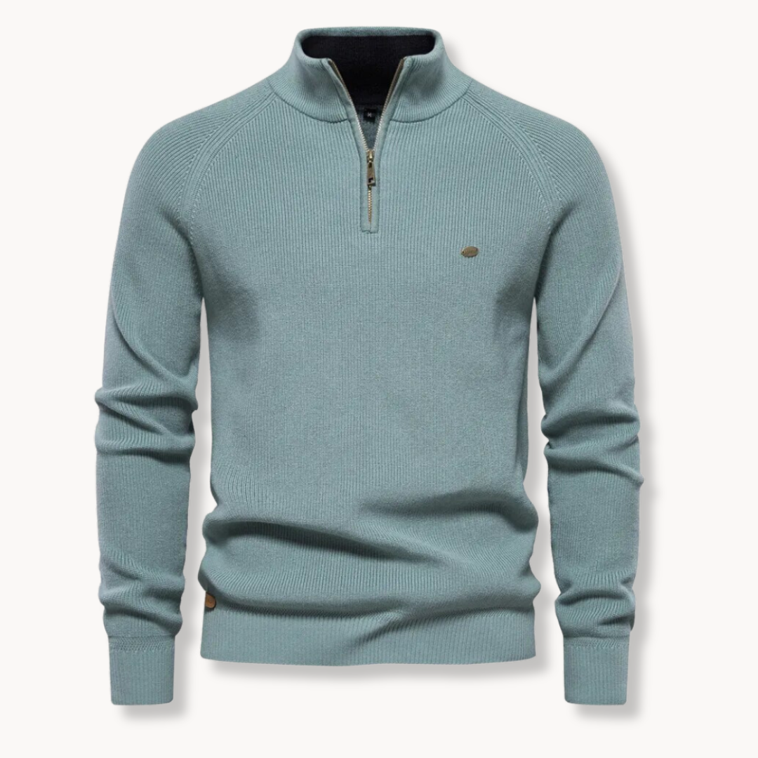 Image of Landon | Men's Quarter Zip Ribbed Knit Sweater