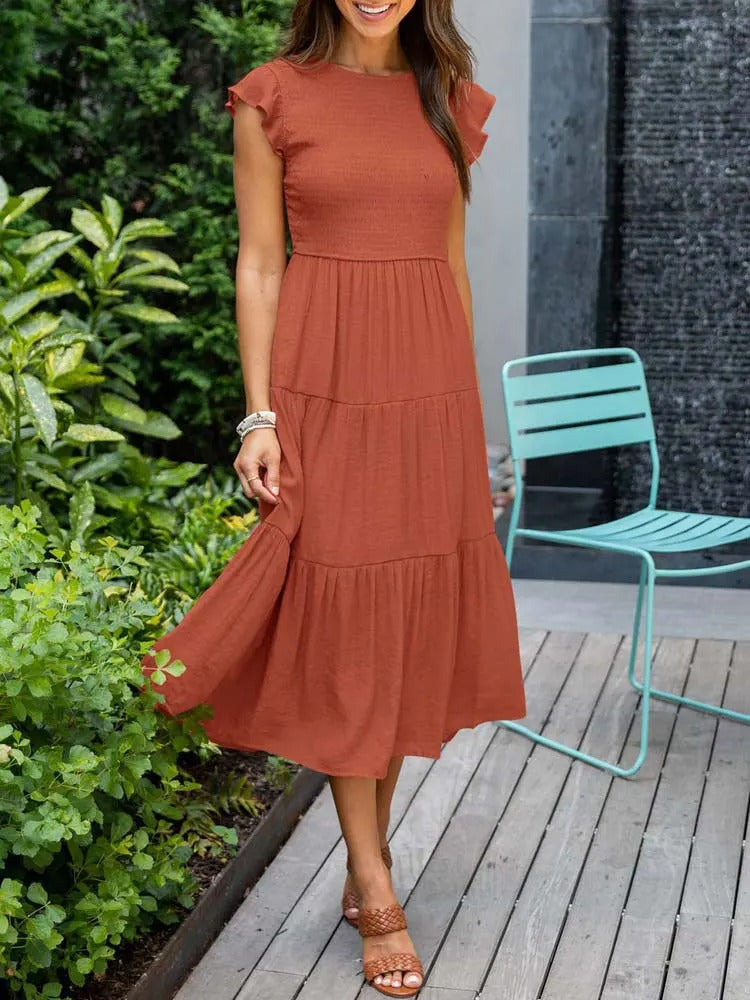 Image of Lauren | Women's Smocked A-Line Midi Dress