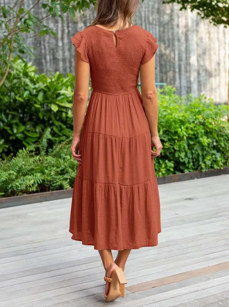 Image of Lauren | Women's Smocked A-Line Midi Dress