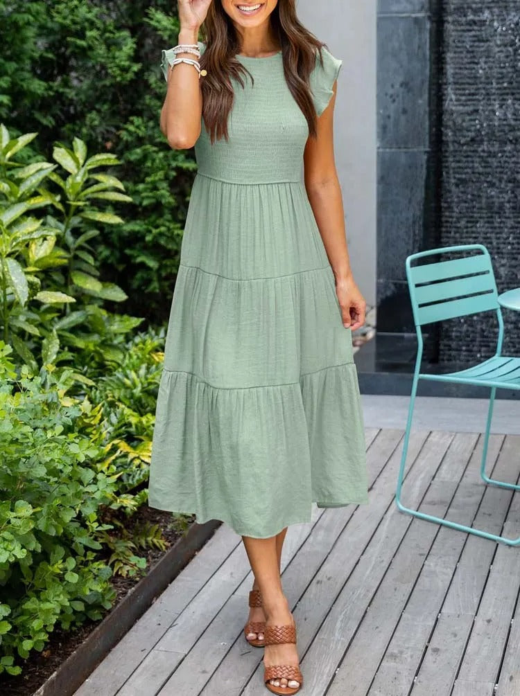Image of Lauren | Women's Smocked A-Line Midi Dress