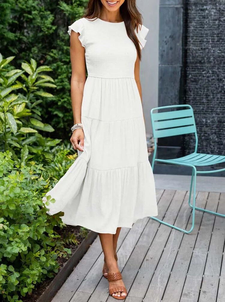 Image of Lauren | Women's Smocked A-Line Midi Dress
