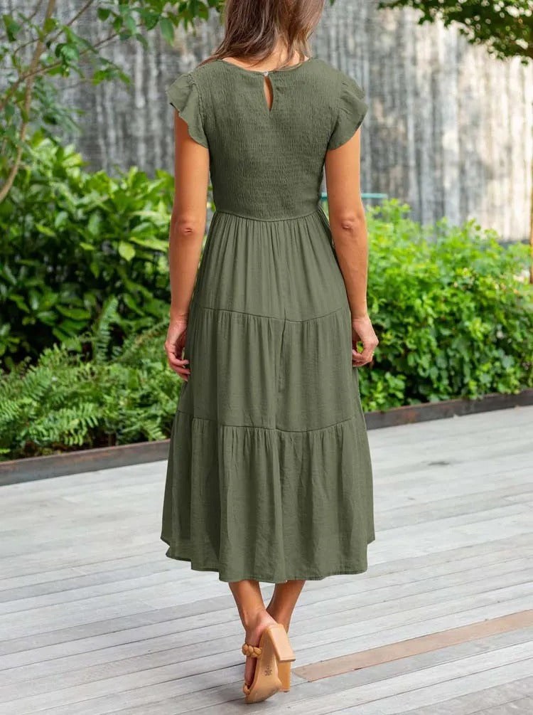 Image of Lauren | Women's Smocked A-Line Midi Dress