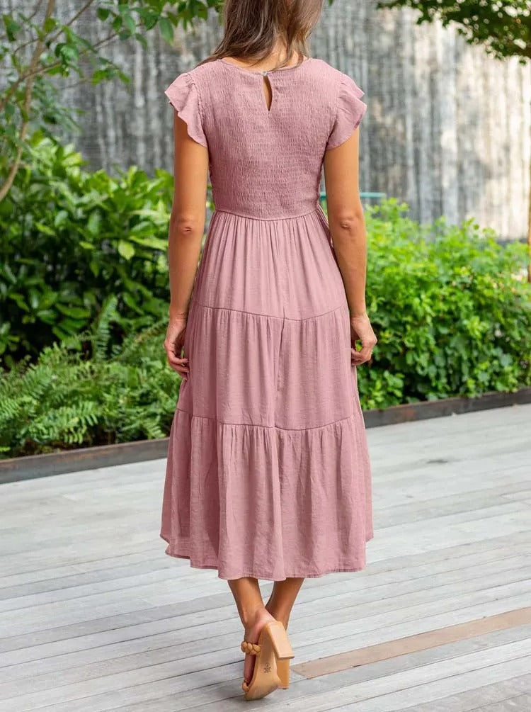 Image of Lauren | Women's Smocked A-Line Midi Dress