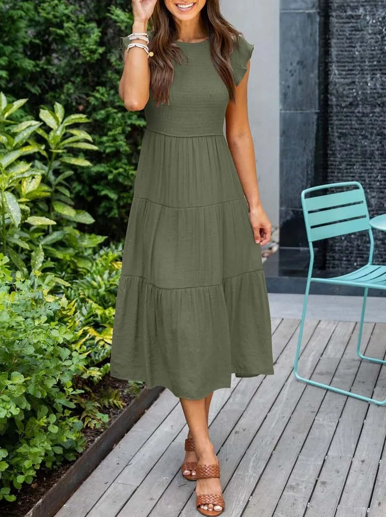 Image of Lauren | Women's Smocked A-Line Midi Dress