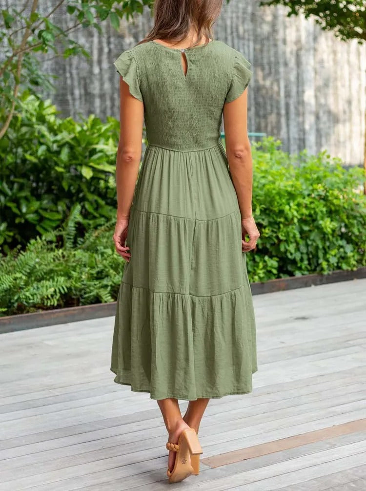 Image of Lauren | Women's Smocked A-Line Midi Dress