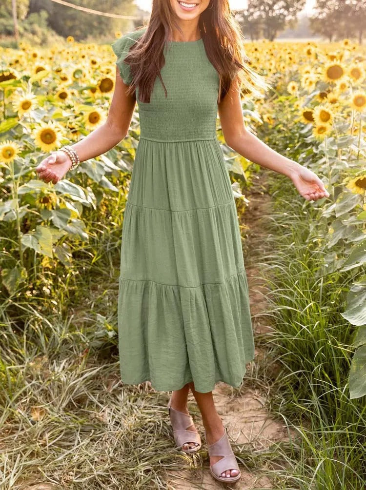 Image of Lauren | Women's Smocked A-Line Midi Dress