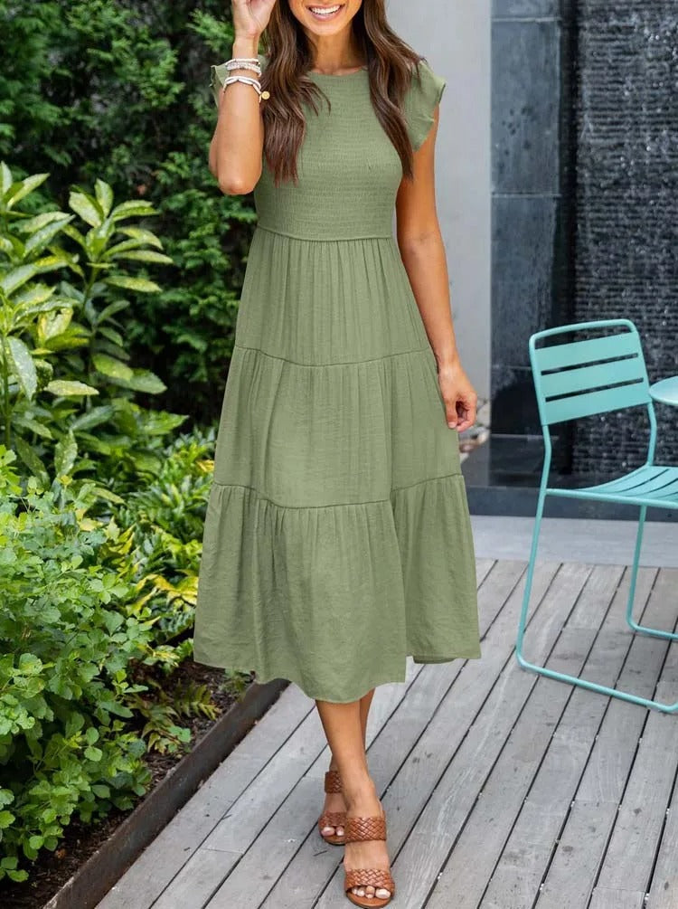 Image of Lauren | Women's Smocked A-Line Midi Dress