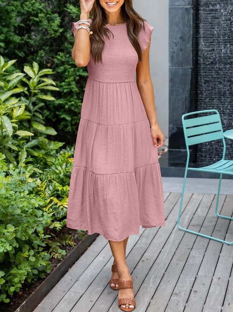 Image of Lauren | Women's Smocked A-Line Midi Dress