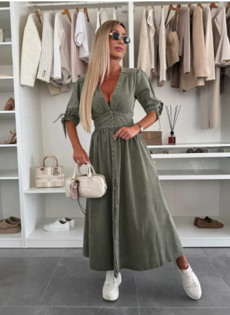 Image of Lauren | Women's V-Neck A-Line Midi Dress