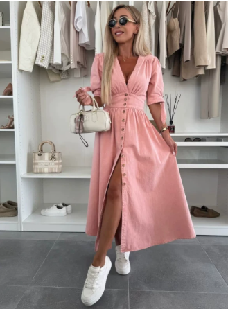 Image of Lauren | Women's V-Neck A-Line Midi Dress