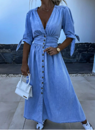 Image of Lauren | Women's V-Neck A-Line Midi Dress