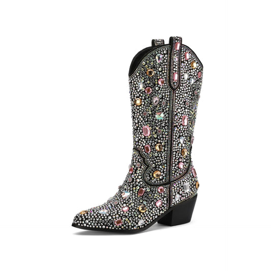 Image of Leah | Women's Rhinestone Mid Calf Cowboy Boots
