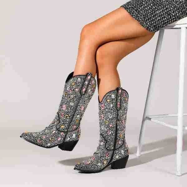 Image of Leah | Women's Rhinestone Mid Calf Cowboy Boots