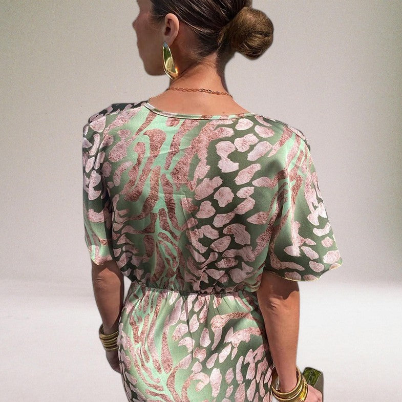 Image of Leah | Women's V-Neck Printed Midi Dress