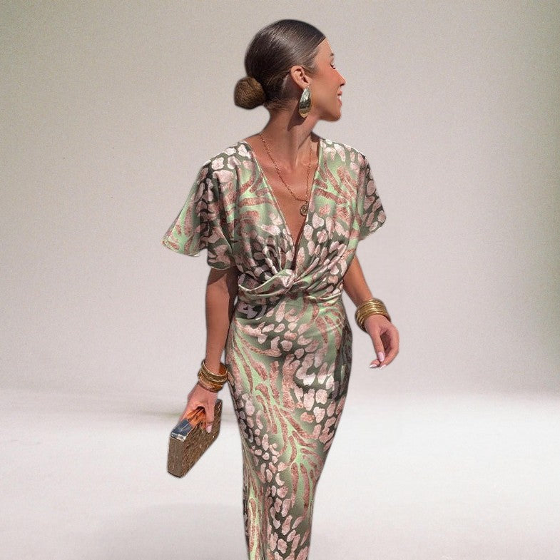 Image of Leah | Women's V-Neck Printed Midi Dress