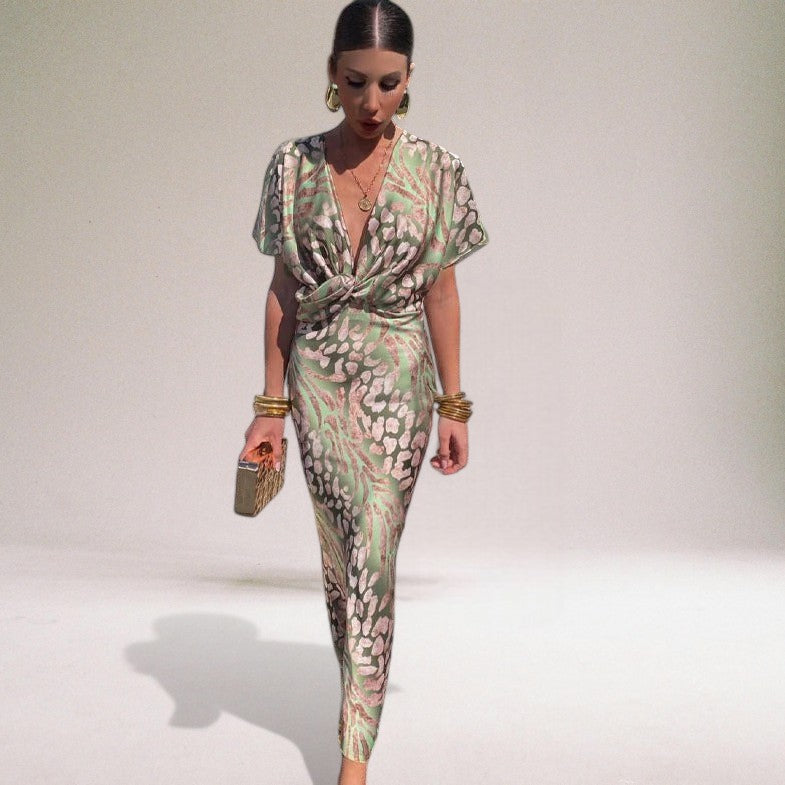 Image of Leah | Women's V-Neck Printed Midi Dress