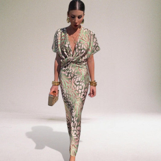 Image of Leah | Women's V-Neck Printed Midi Dress