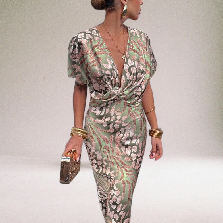 Image of Leah | Women's V-Neck Printed Midi Dress