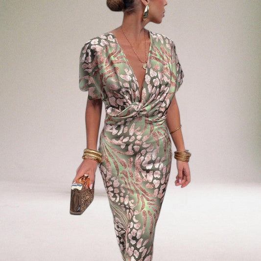 Image of Leah | Women's V-Neck Printed Midi Dress