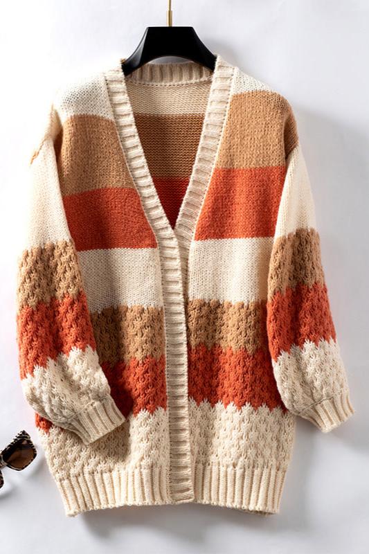Image of Leanne | Women's Oversized Long Sleeve Striped Cardigan