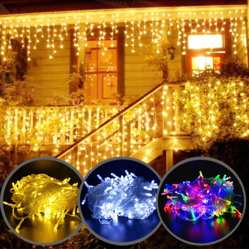 LED Outdoor Icicle String Lights 4.8 m, Waterproof Christmas Lights