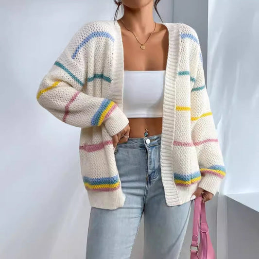Image of Leila | Women's Oversized Striped Cardigan
