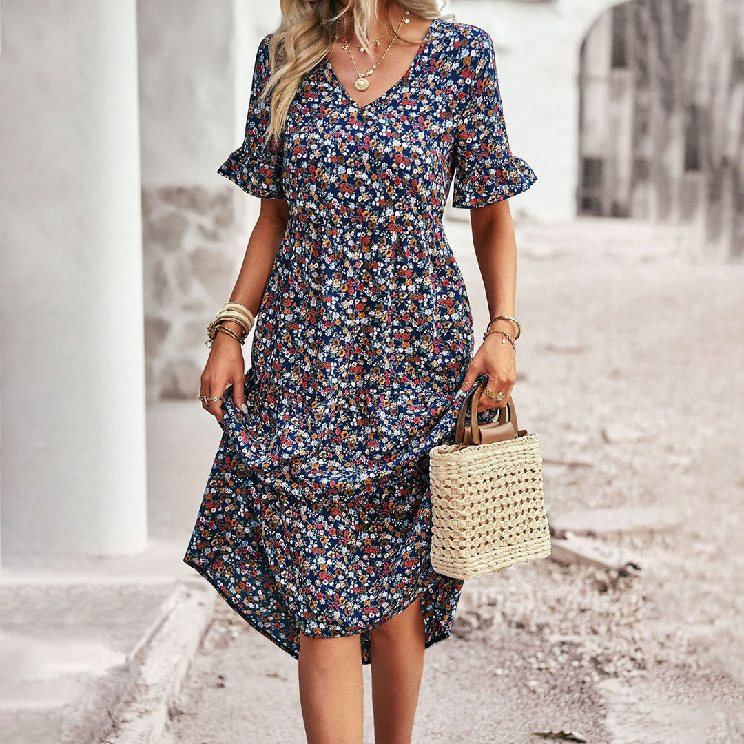 Image of Lexi | Women's V-Neck A-Line Midi Dress
