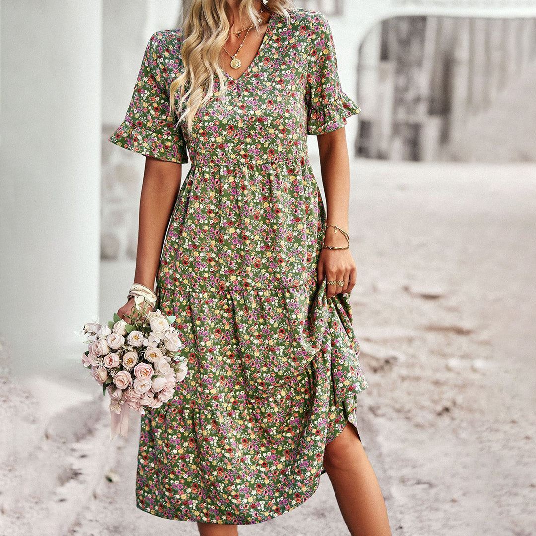 Image of Lexi | Women's V-Neck A-Line Midi Dress