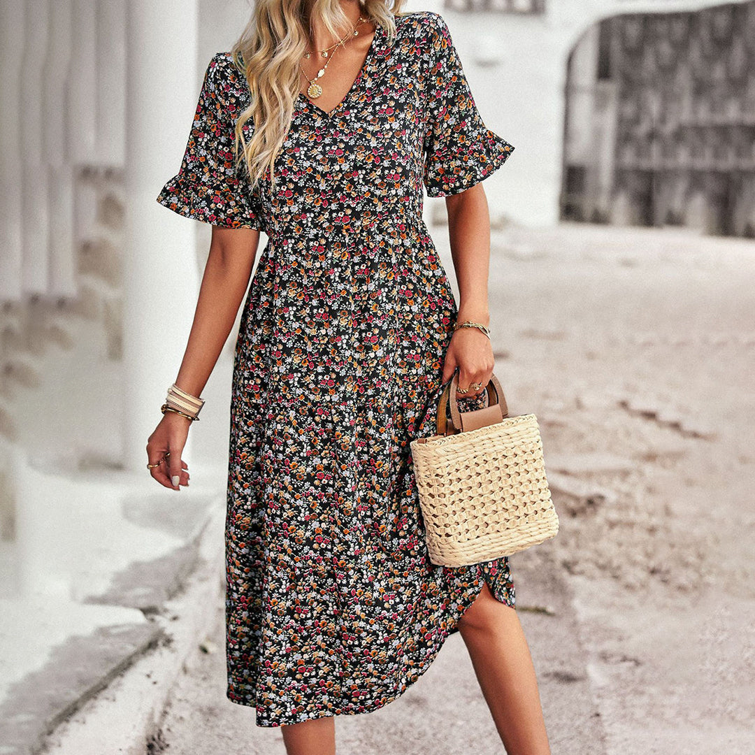 Image of Lexi | Women's V-Neck A-Line Midi Dress