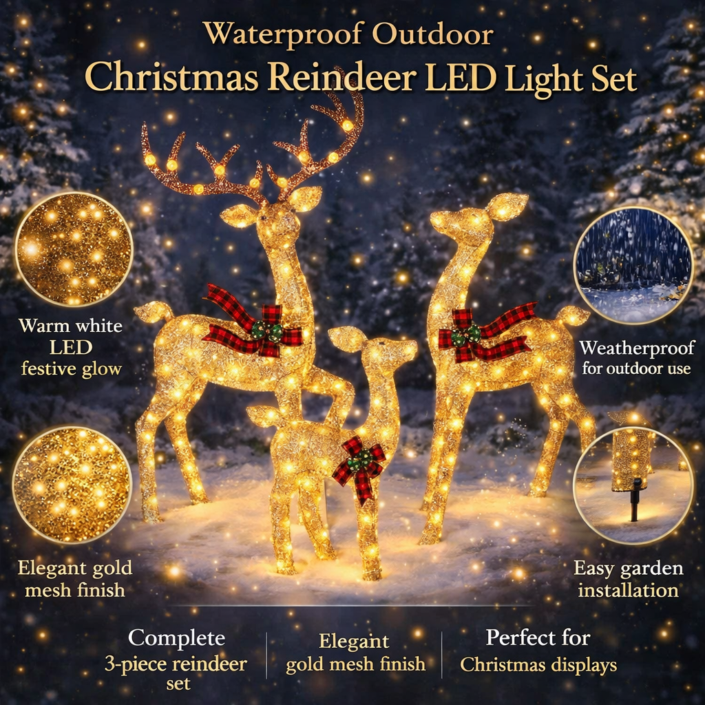 Light-Up LED Reindeer Family Christmas Decoration