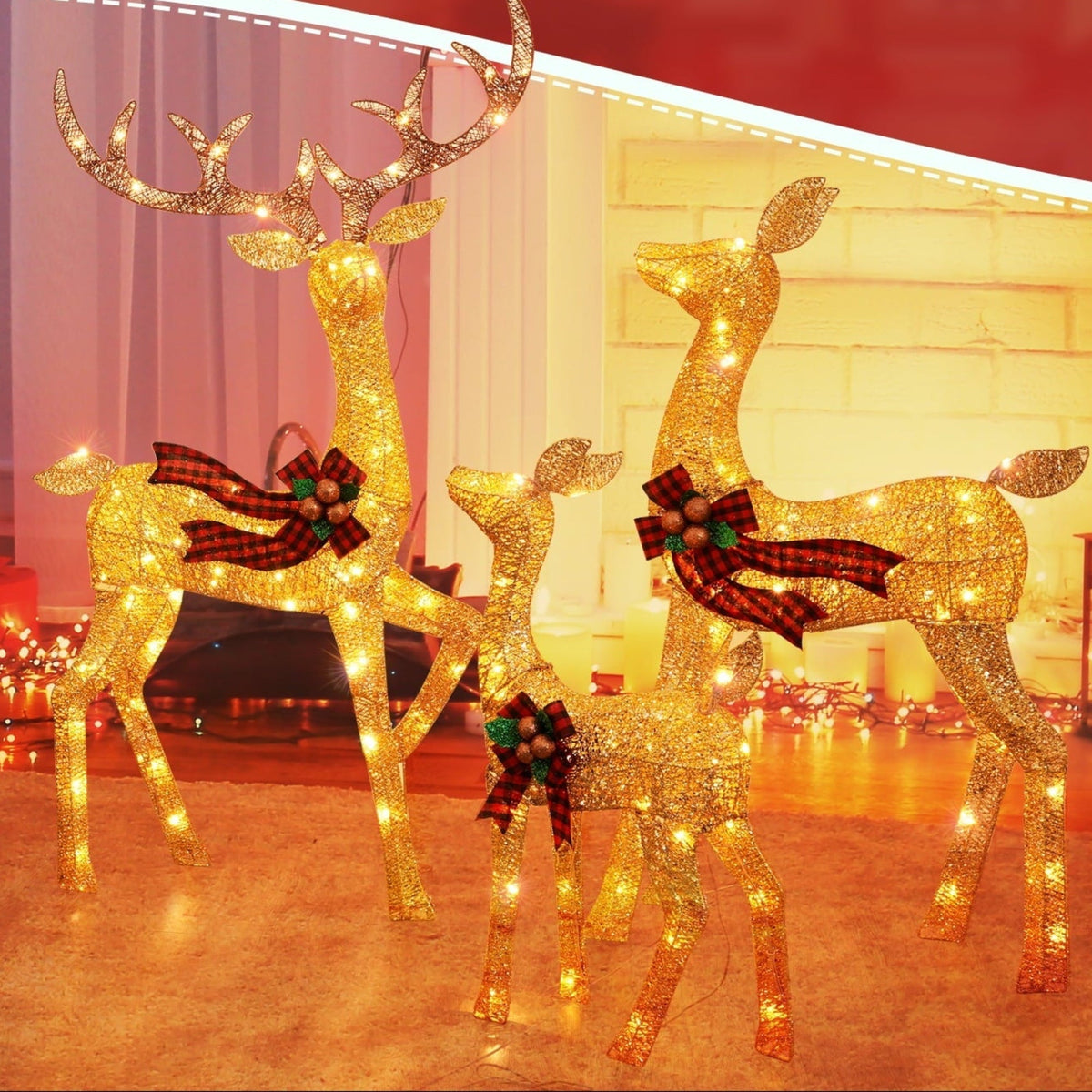 Light-Up LED Reindeer Family Christmas Decoration
